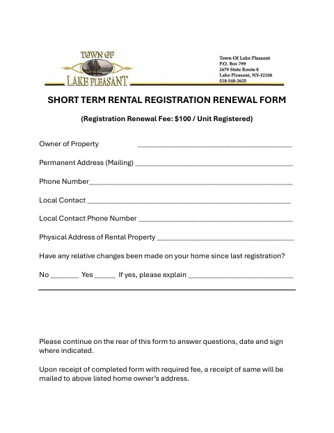 First page of the Short Term Rental Registration Renewal Form
