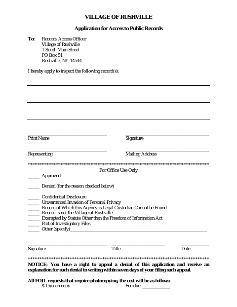 First page of the Application for Access to Public Records (FOIL)