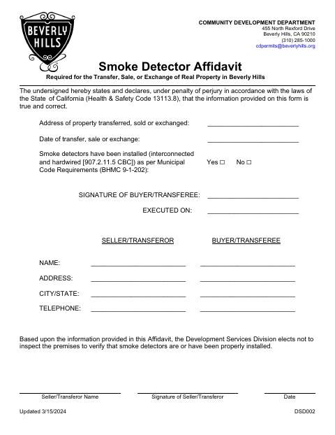 First page of the Smoke Detector Affidavit