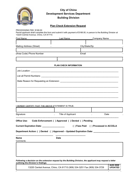 First page of the Plan Check Extension Request