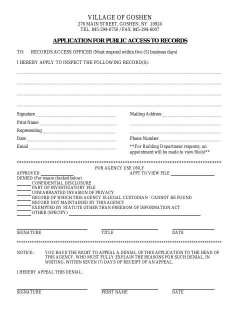 First page of the Application for Public Access to Records