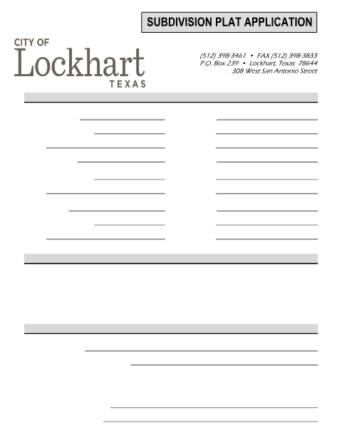 First page of the Subdivision Plat Application