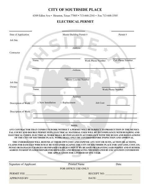 First page of the Electrical Permit