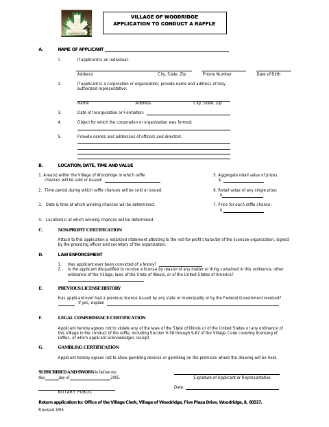 First page of the Raffle License Application