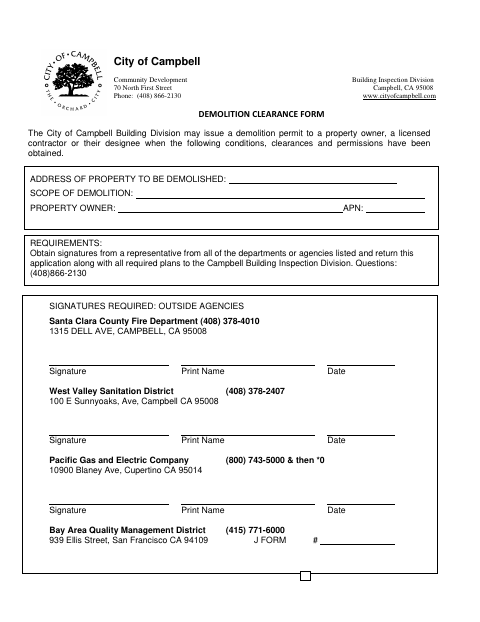 First page of the Demolition Clearance Form