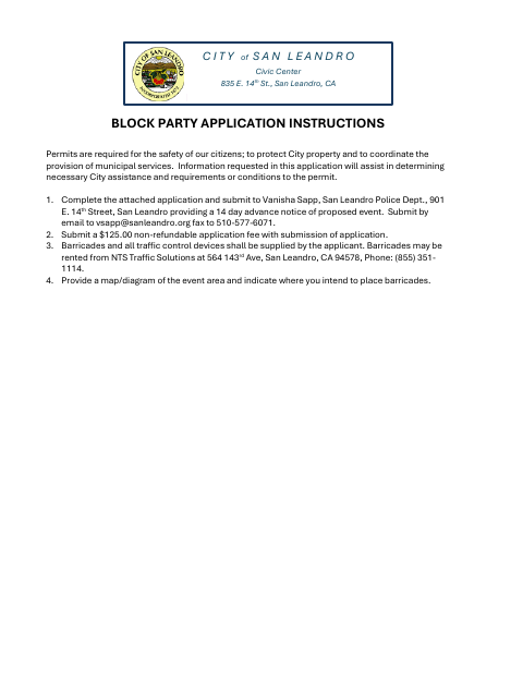 First page of the Block Party Permit Application