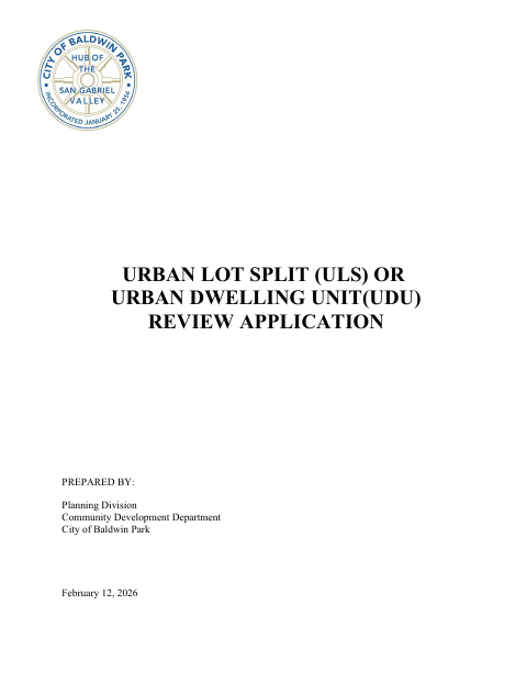 First page of the Urban Lot Split Or Urban Dwelling Unit Review Application