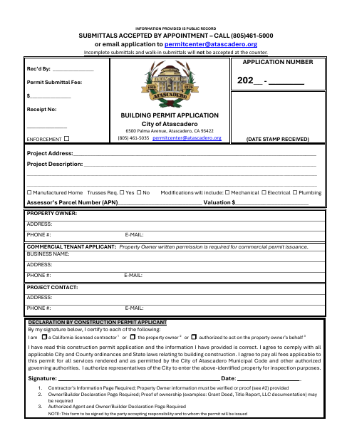 First page of the Building Permit Application
