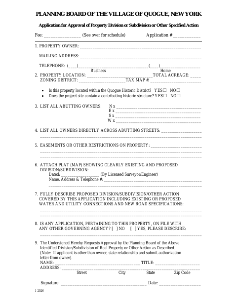 First page of the Property Division or Subdivision Application
