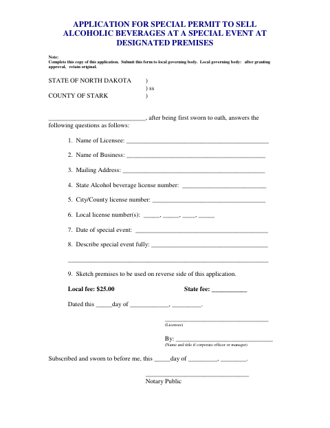 First page of the Special Event Alcohol Permit Application