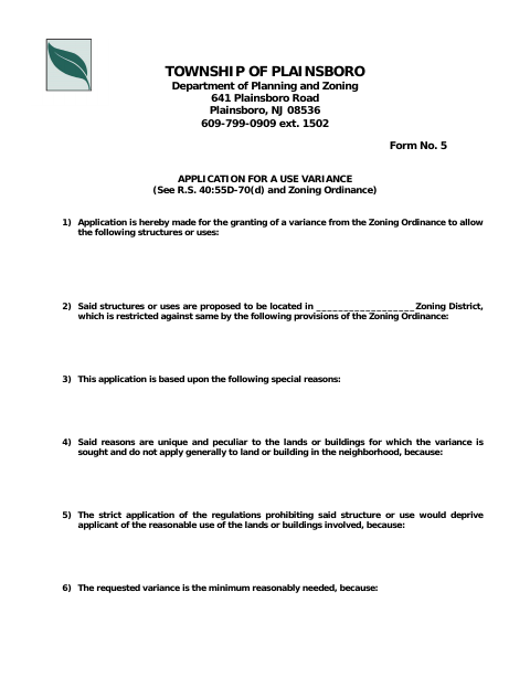 First page of the Use Variance Application