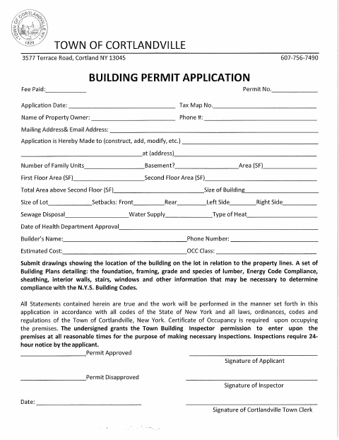 First page of the Building Permit Application