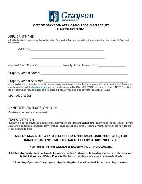 First page of the Temporary Sign Permit Application