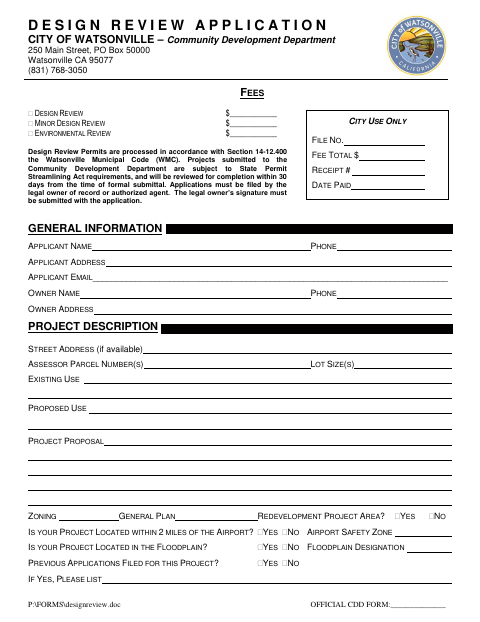 First page of the Design Review Application