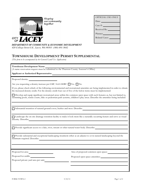 First page of the Townhouse Development Permit Supplemental