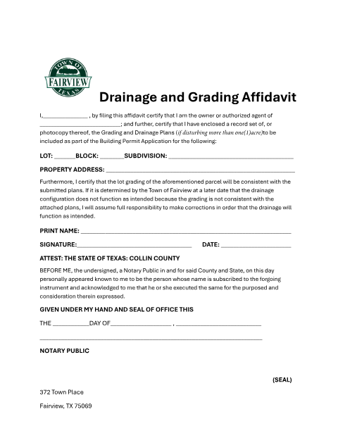 First page of the Drainage and Grading Affidavit