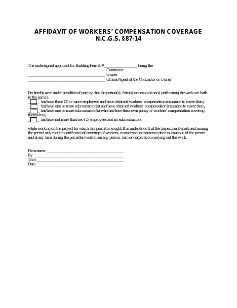First page of the Affidavit of Workers’ Compensation Coverage