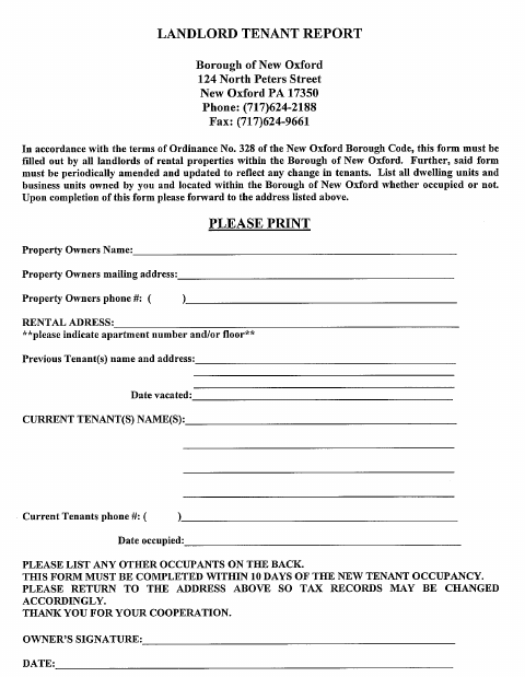 First page of the Landlord Tenant Report