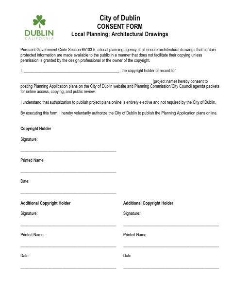First page of the Consent Form for Architectural Drawings