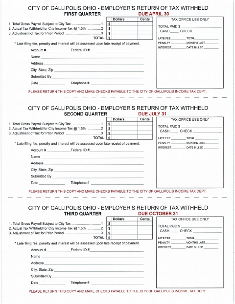 First page of the Employer’s Return of Tax Withheld and Reconciliation