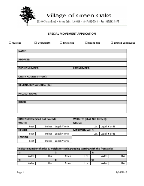 First page of the Special Movement Application