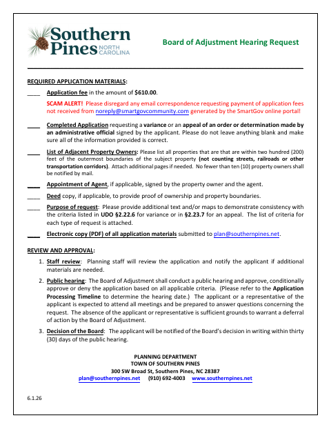 First page of the Variance or Appeal Request