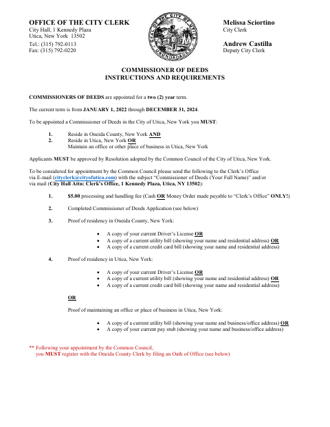 First page of the Commissioner of Deeds Application