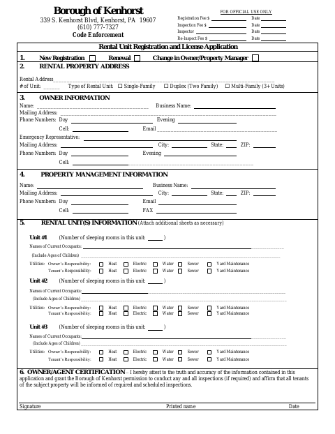 First page of the Rental Unit Registration and License Application