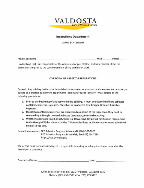 First page of the Demolition Statement