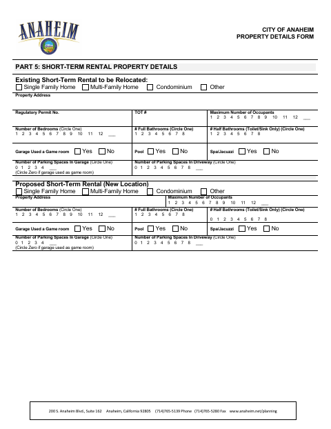 First page of the Property Details Form