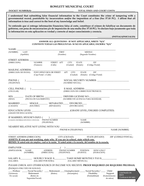 First page of the Municipal Court Financial Form