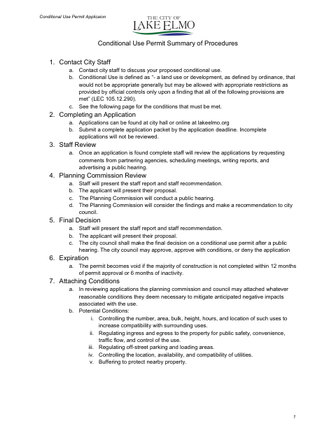 First page of the Conditional Use Permit Application