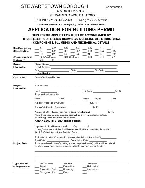First page of the Commercial Building Permit Application