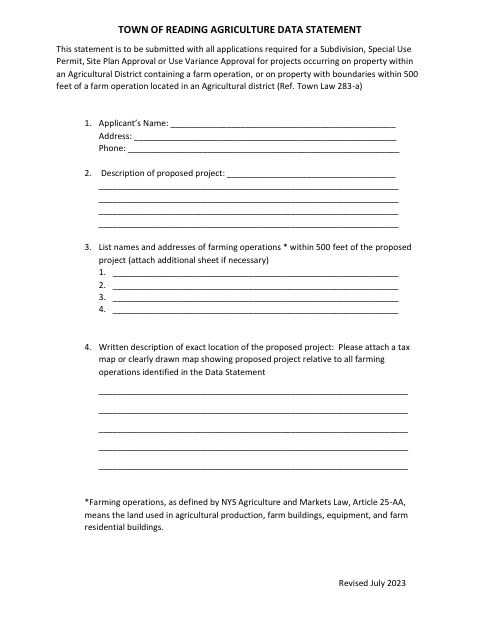 First page of the Agriculture Data Statement