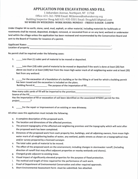 First page of the Excavation and Fill Permit Application