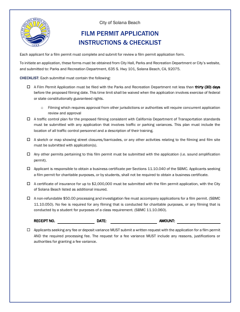 First page of the Film Permit Application Instructions and Checklist