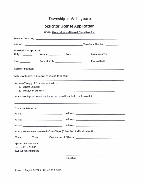 First page of the Solicitor License Application