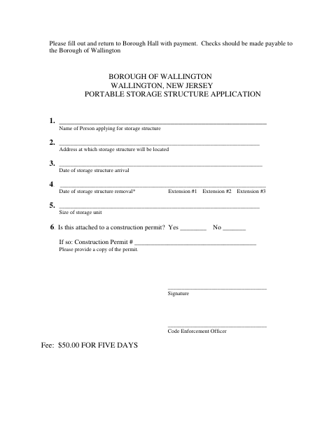 First page of the Portable Storage Structure Application