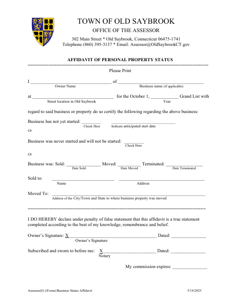 First page of the Affidavit of Personal Property Status