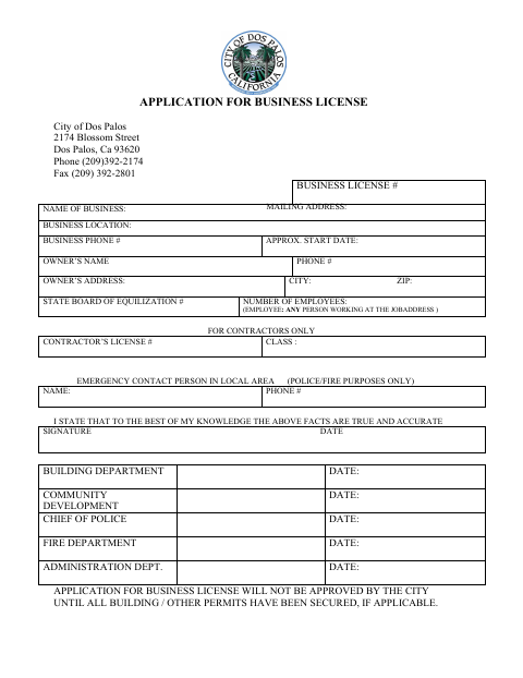First page of the Application for a Business License