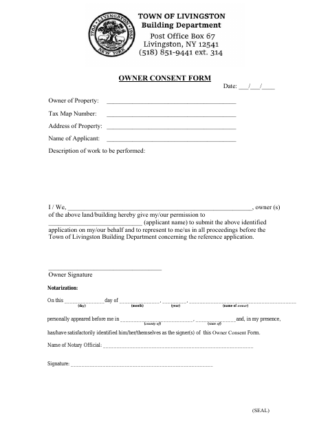 First page of the Owner Consent Form