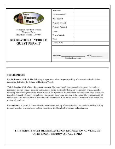 First page of the Recreational Vehicle Guest Permit