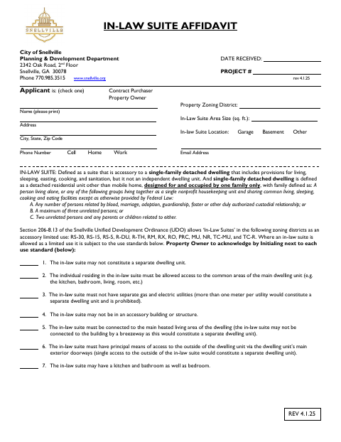 First page of the In-Law Suite Affidavit