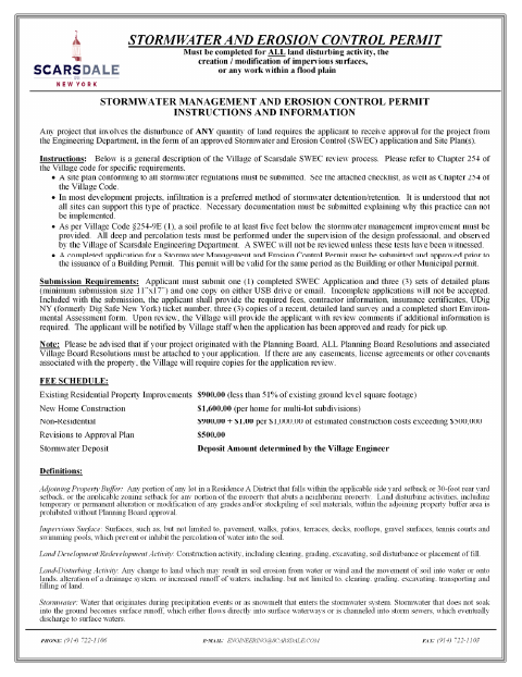 First page of the Stormwater Management and Erosion Control Permit Application