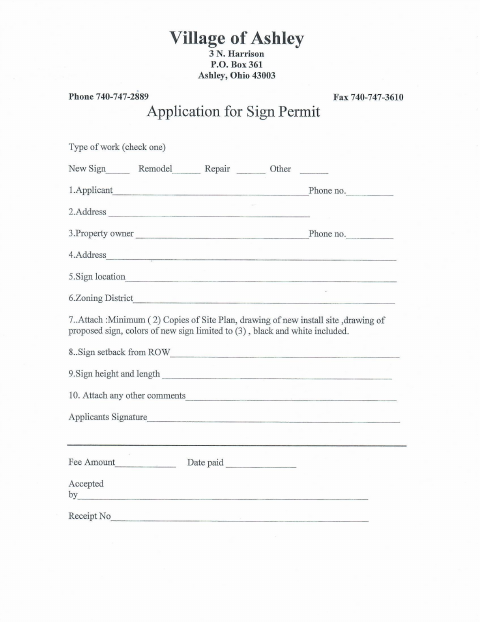 First page of the Application for Sign Permit