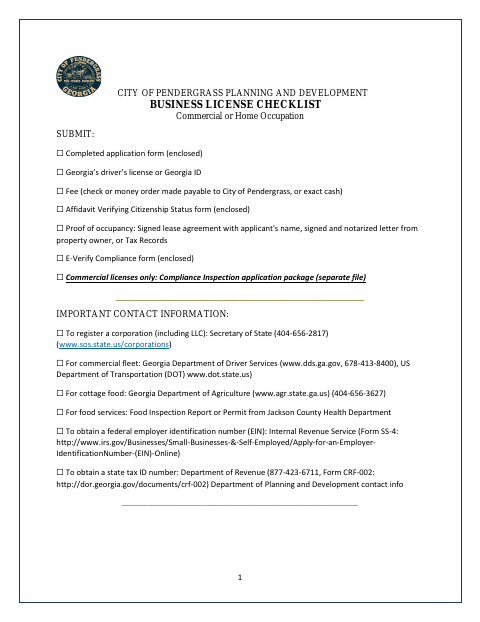 First page of the Business License Application Packet (SAVE and E-Verify Affidavits)