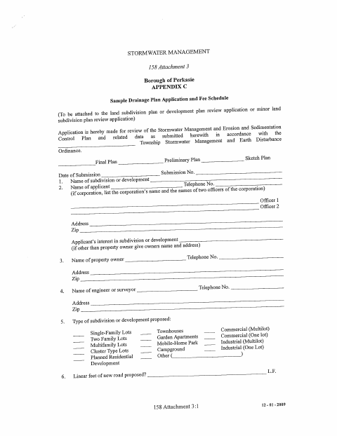 First page of the Stormwater Management Application