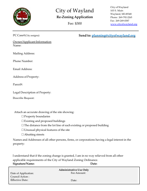 First page of the Re-Zoning Application