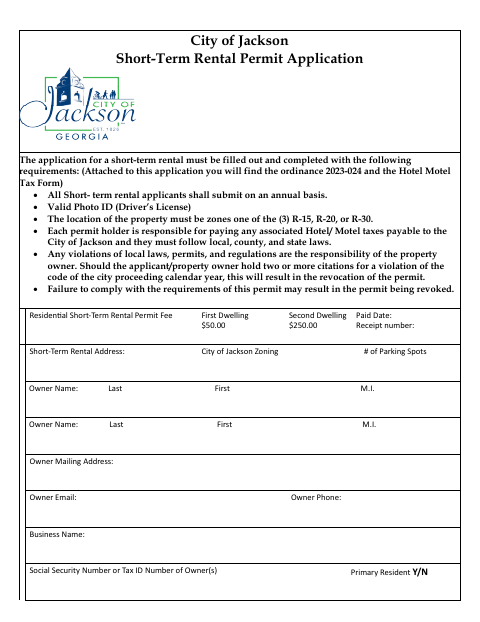 First page of the Short-Term Rental Permit Application
