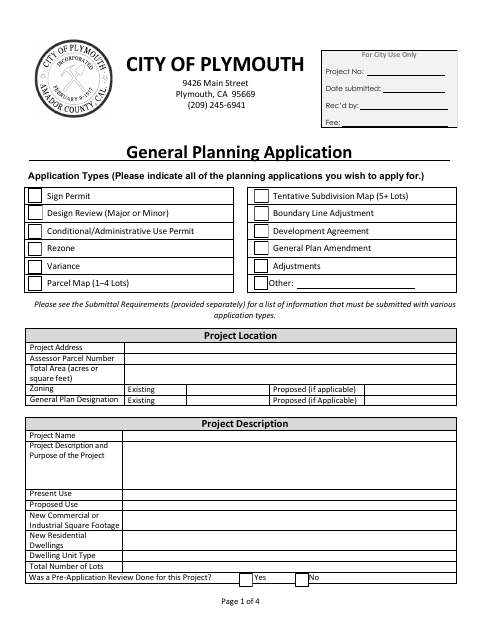 First page of the General Planning Application
